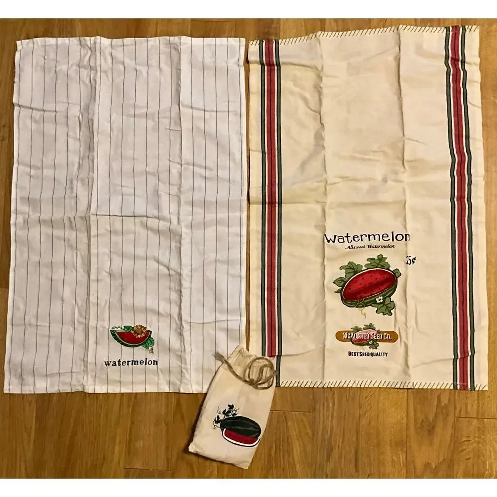 NEW 3 Pc Set Watermelon Kitchen 2 Tea Towels 1 Natural Woven Oval Hot Pad